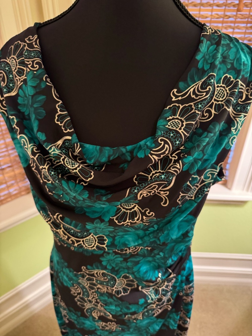 Black & Teal Floral Cowl Neck Midi Dress - Picture 3 of 4